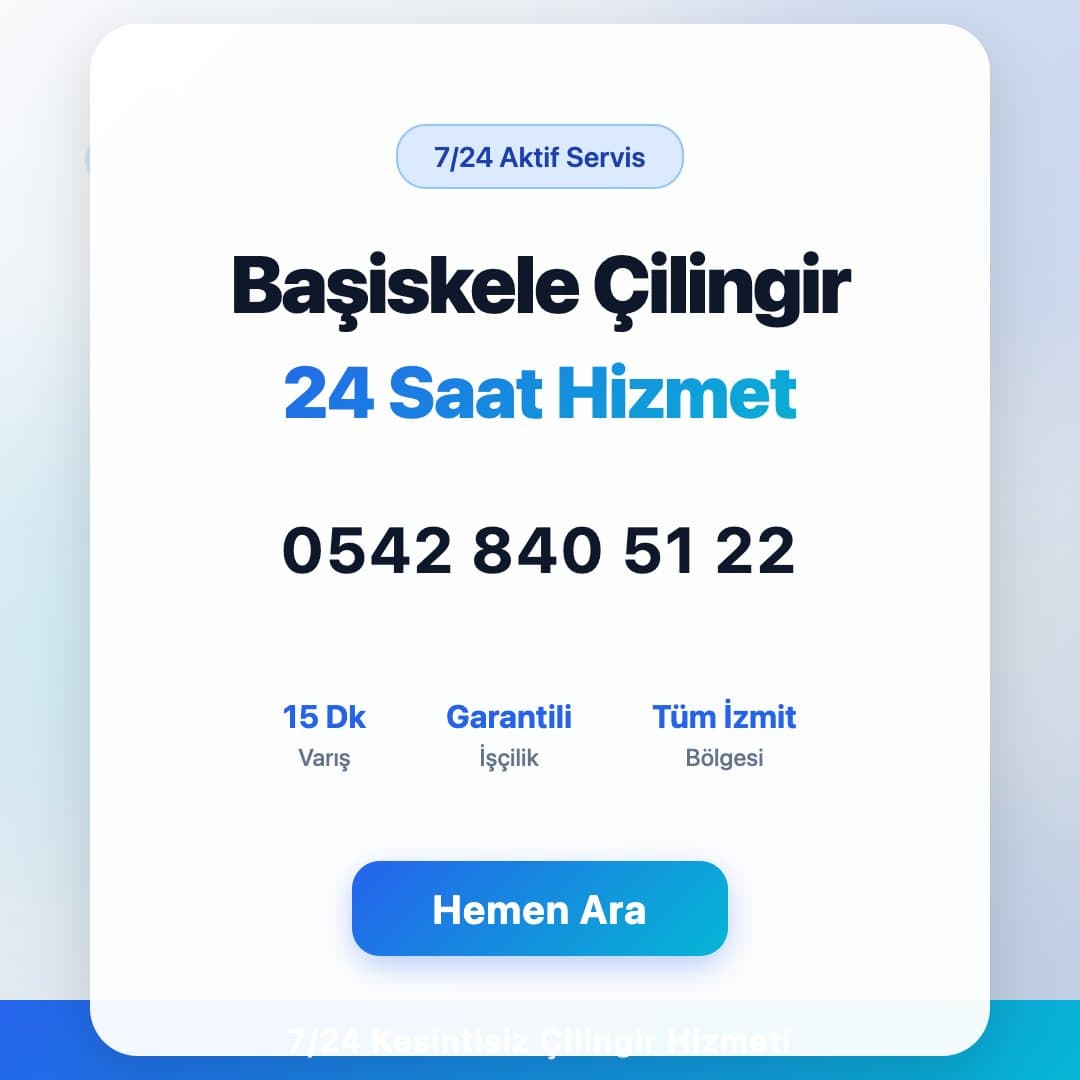 Başiskele bölgesinde profesyonel çilingir hizmeti. 7/24 acil kapı açma, kilit değişimi ve oto çilingir servisi. Telefon: 0542 840 51 22