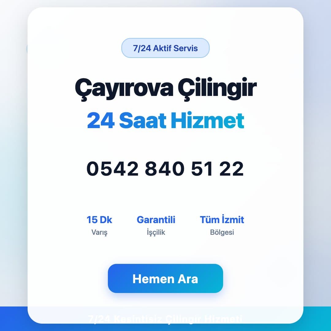 Çayırova bölgesinde profesyonel çilingir hizmeti. 7/24 acil kapı açma, kilit değişimi ve oto çilingir servisi. Telefon: 0542 840 51 22