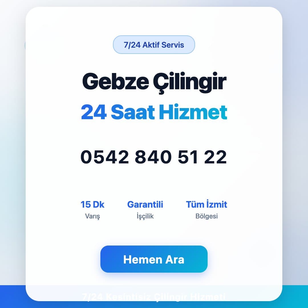 Gebze bölgesinde profesyonel çilingir hizmeti. 7/24 acil kapı açma, kilit değişimi ve oto çilingir servisi. Telefon: 0542 840 51 22
