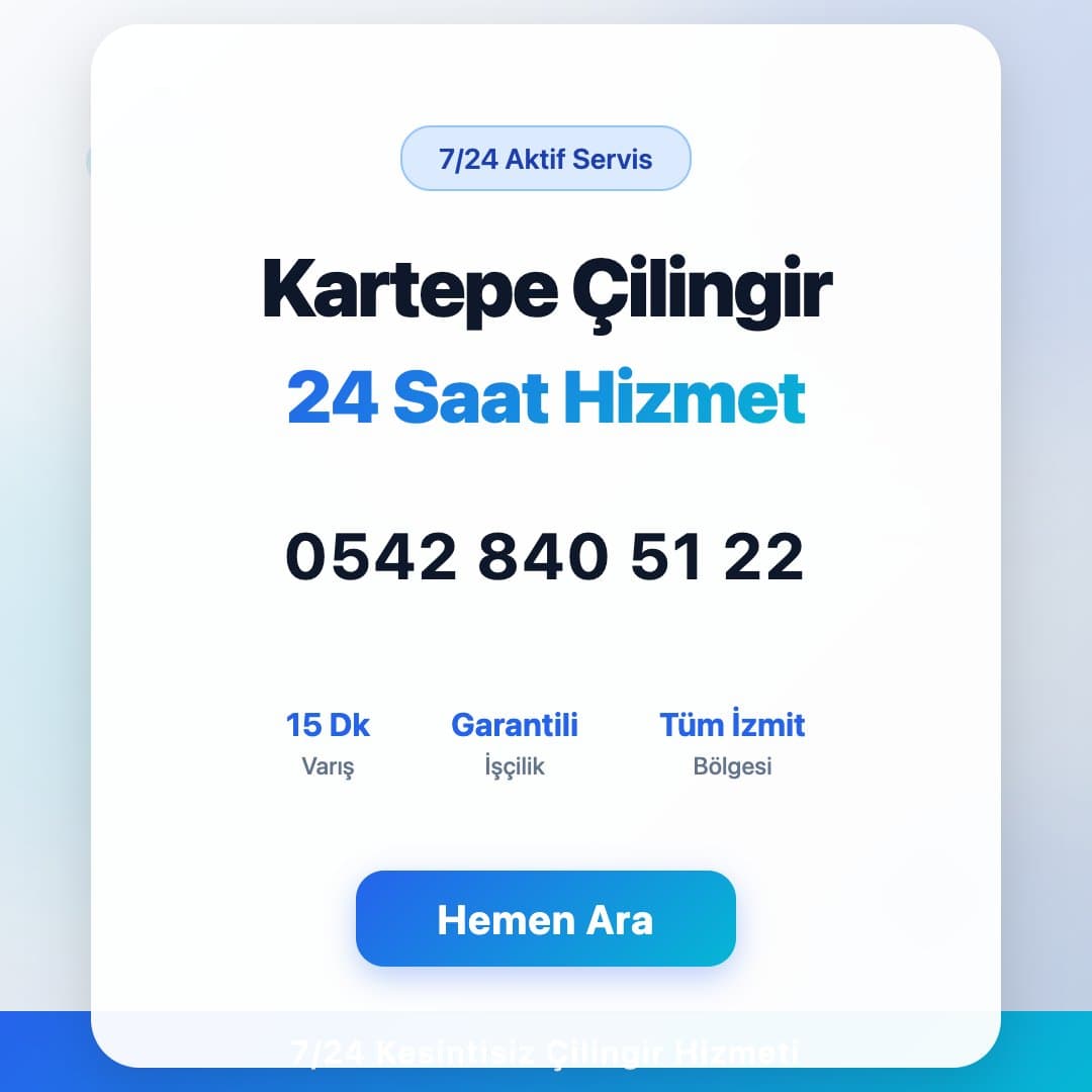 Kartepe bölgesinde profesyonel çilingir hizmeti. 7/24 acil kapı açma, kilit değişimi ve oto çilingir servisi. Telefon: 0542 840 51 22