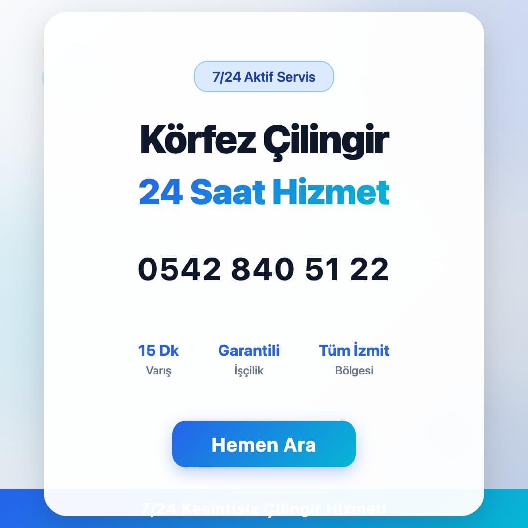 Körfez bölgesinde profesyonel çilingir hizmeti. 7/24 acil kapı açma, kilit değişimi ve oto çilingir servisi. Telefon: 0542 840 51 22