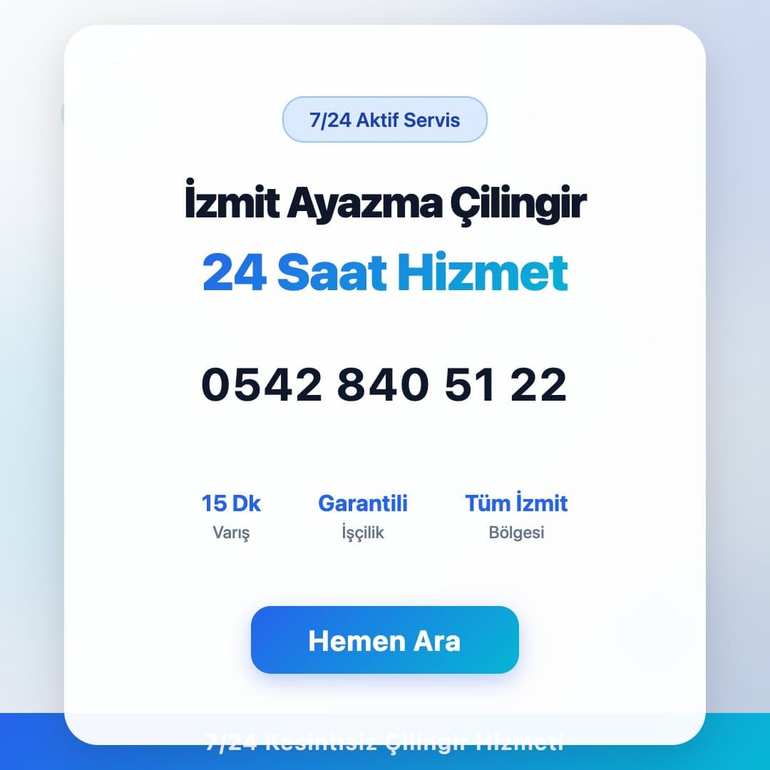 İzmit Ayazma bölgesinde profesyonel çilingir hizmeti. 7/24 acil kapı açma, kilit değişimi ve oto çilingir servisi. Telefon: 0542 840 51 22